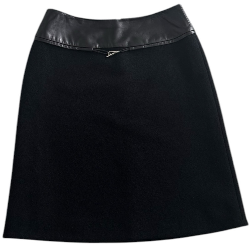 LAFAYETTE 148 New York Black Black‎ Skirt Leather Trim Wool A Line 8 Work Party